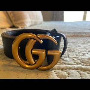Double G black leather belt